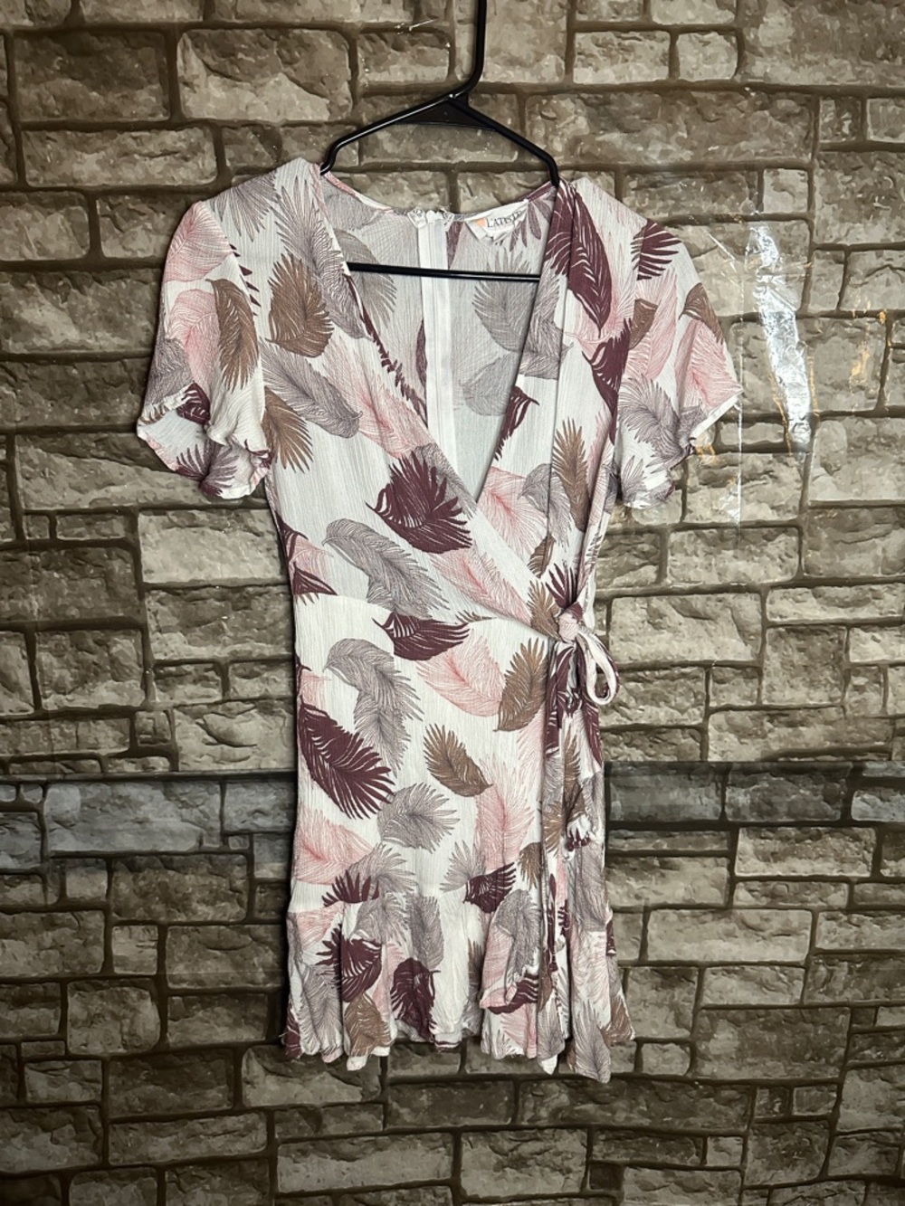 L'ATISTE Tropical Print Wrap Mini Dress in Blush Size Medium